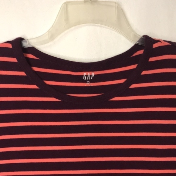 GAP Women’s Striped Tee Wine/Peach XXL Long Sleeves Crew Neck EUC Fall - Picture 4 of 11